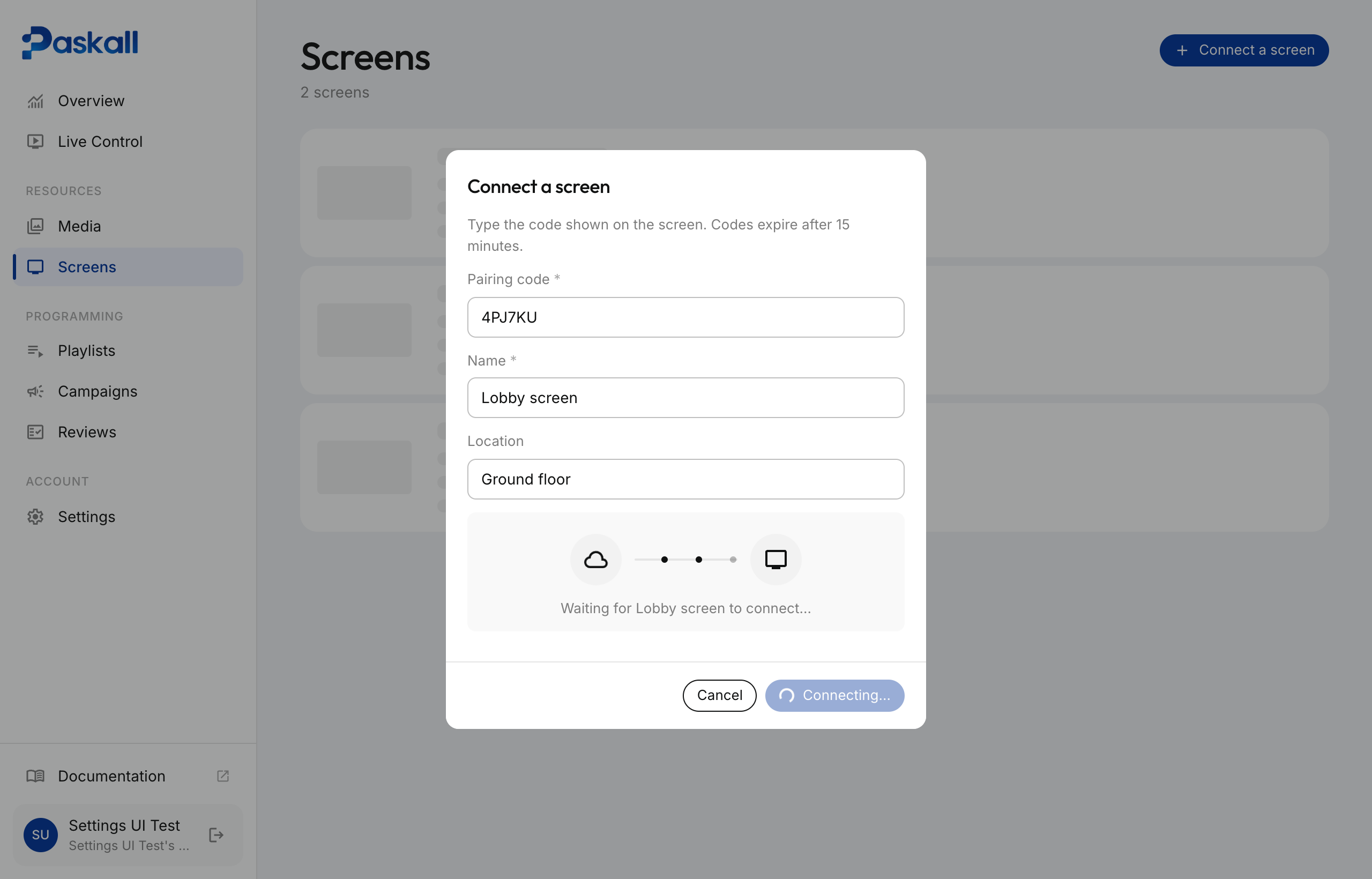 Waiting for the screen to connect